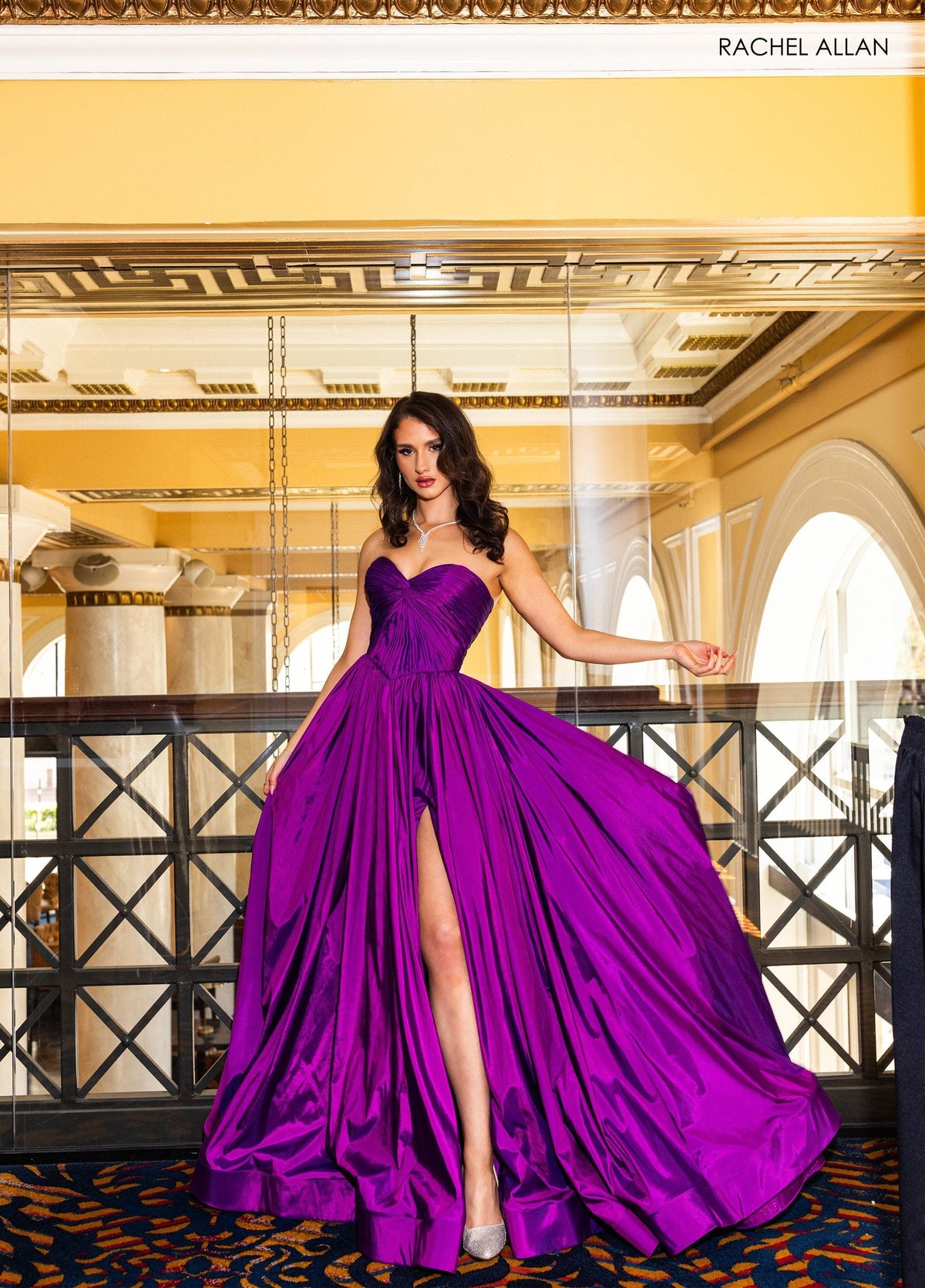 Rachel Allan 70809 Taffeta Strapless A-line Slit Gown