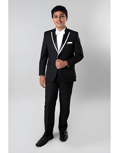Prom ~ Wedding Groomsmen Tuxedo Black 2 Piece Satin Lapel with Fabric Trim Toddler Suits for Weddings