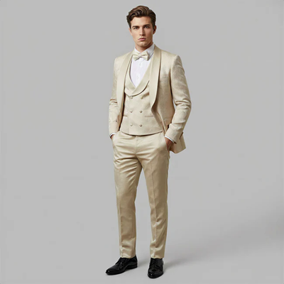 Tan Floral Shawl Lapel Tuxedo Set β Wedding and Prom