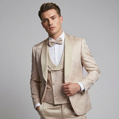 Pink Floral Shawl Lapel Tuxedo Set β Wedding and Prom