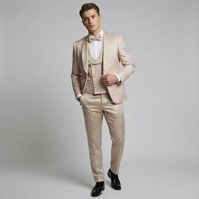 Pink Floral Shawl Lapel Tuxedo Set β Wedding and Prom