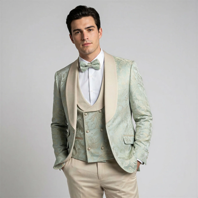 Sage Floral Shawl Lapel Tuxedo Set β Wedding and Prom