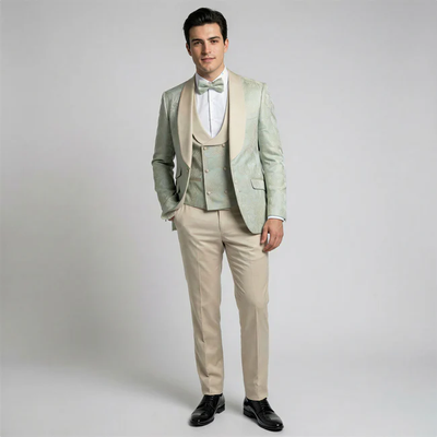 Sage Floral Shawl Lapel Tuxedo Set β Wedding and Prom