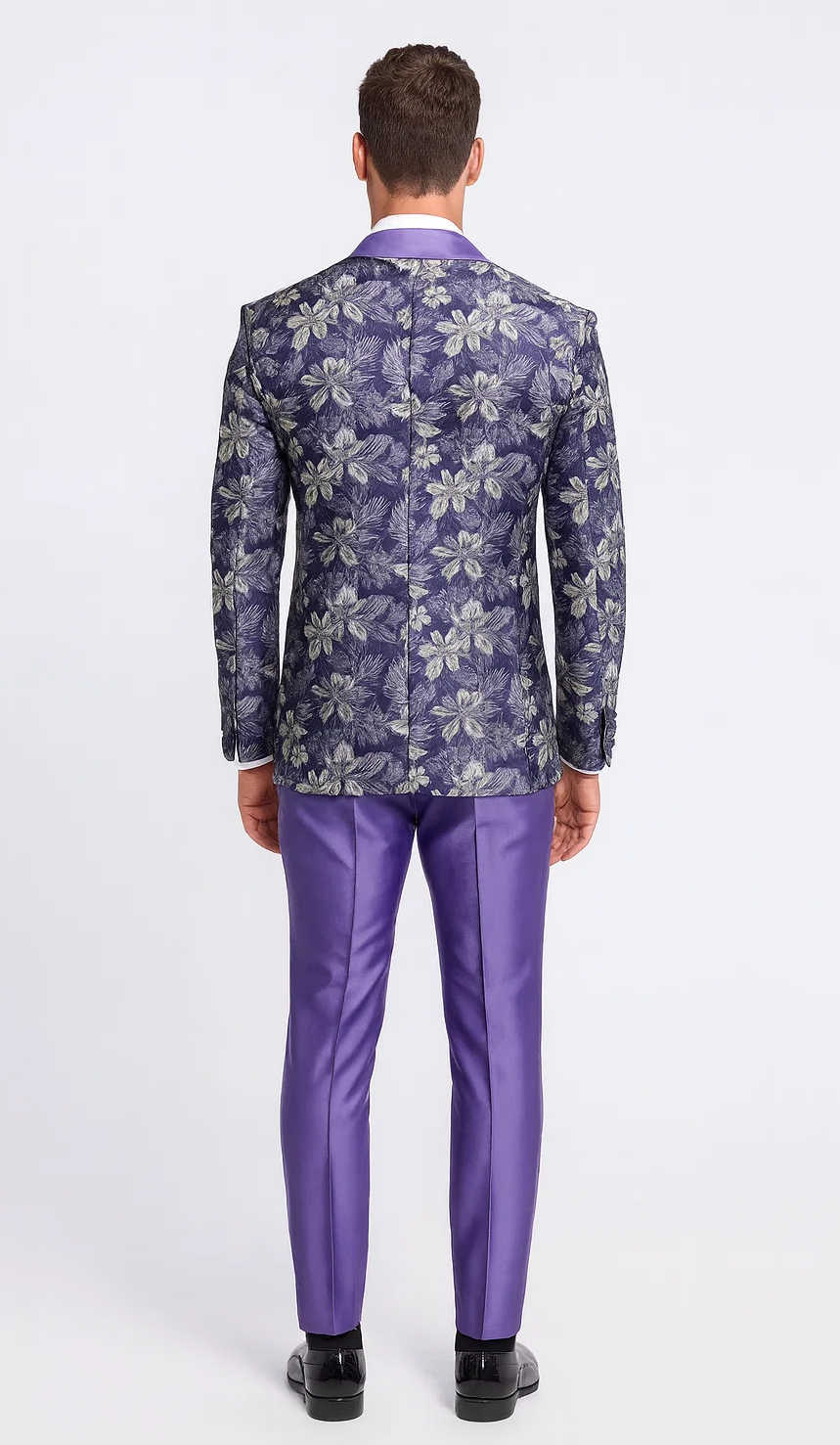 Purple Floral Tuxedo Set with Shawl Lapel – Wedding & Prom