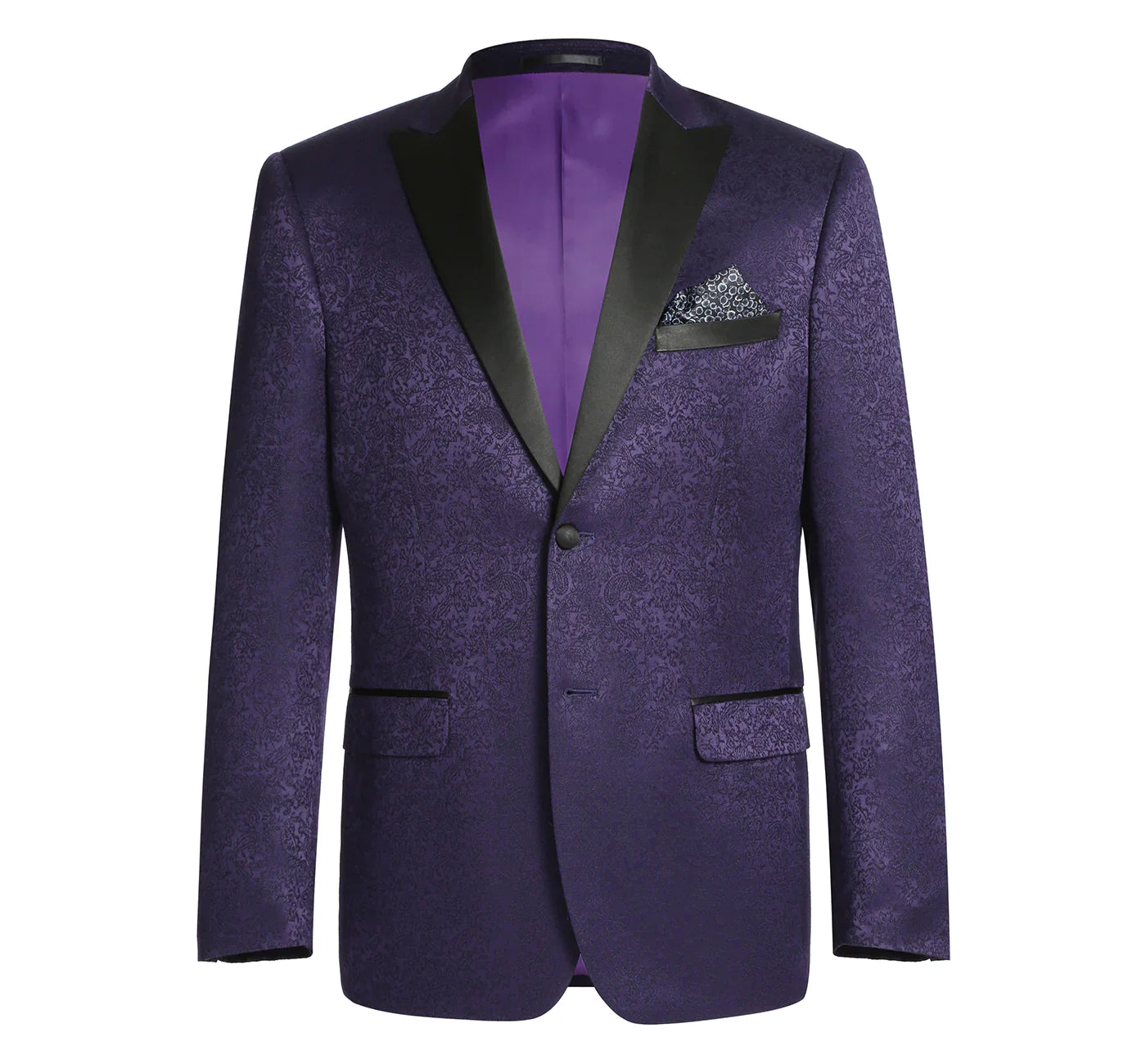Men's Purple Slim Fit Peak Lapel Tuxedo Blazer With Embroidered Pattern