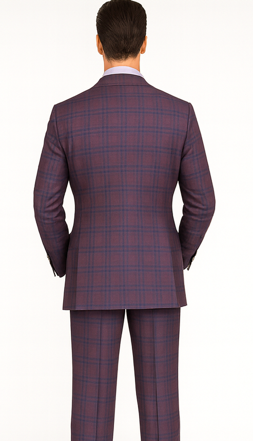 Purple Plaid Suit - Vested Suit - 3 Piece Suits - Peak Lapel Suits - Windowpane Suit - 2 Button