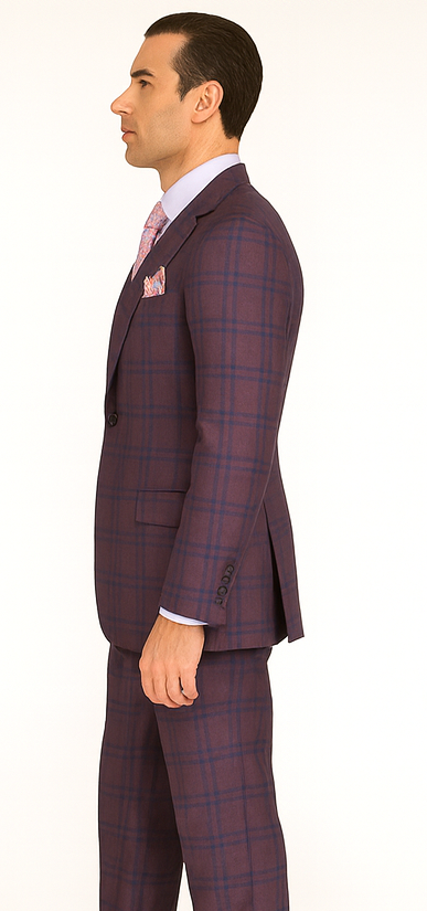 Purple Plaid Suit - Vested Suit - 3 Piece Suits - Peak Lapel Suits - Windowpane Suit - 2 Button