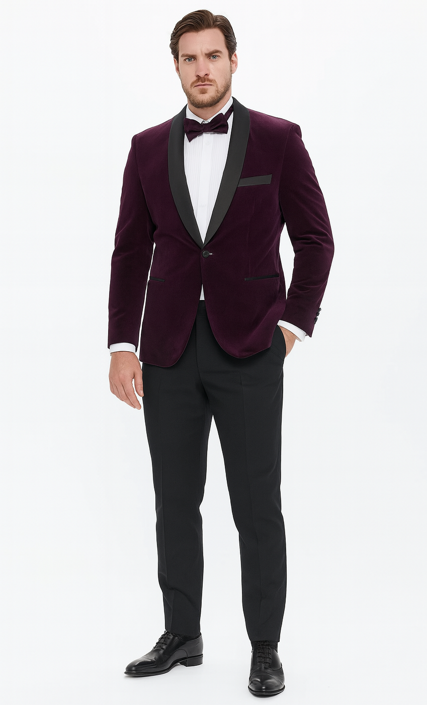 Purple Velvet Tuxedo Jacket with Shawl Lapel – Slim Fit