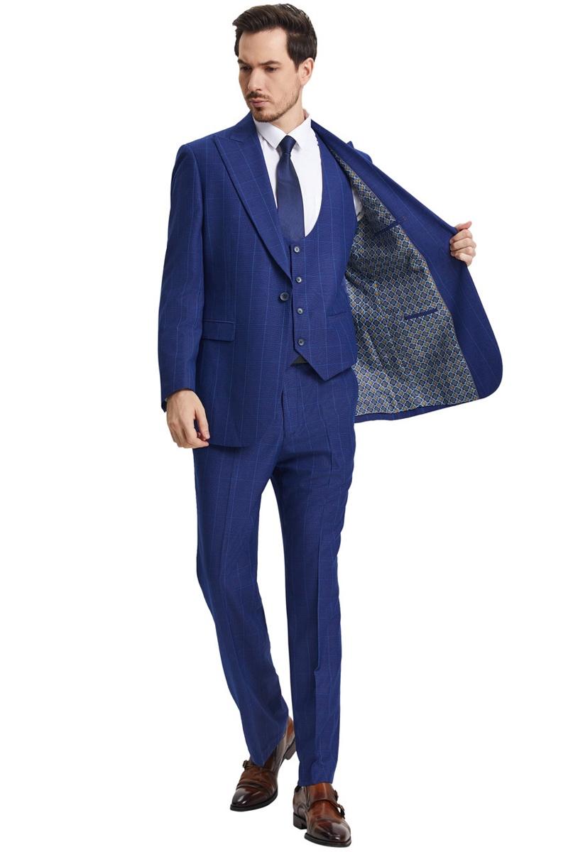 Stacy Adams Blue Windowpane Suit with Scoop Vest