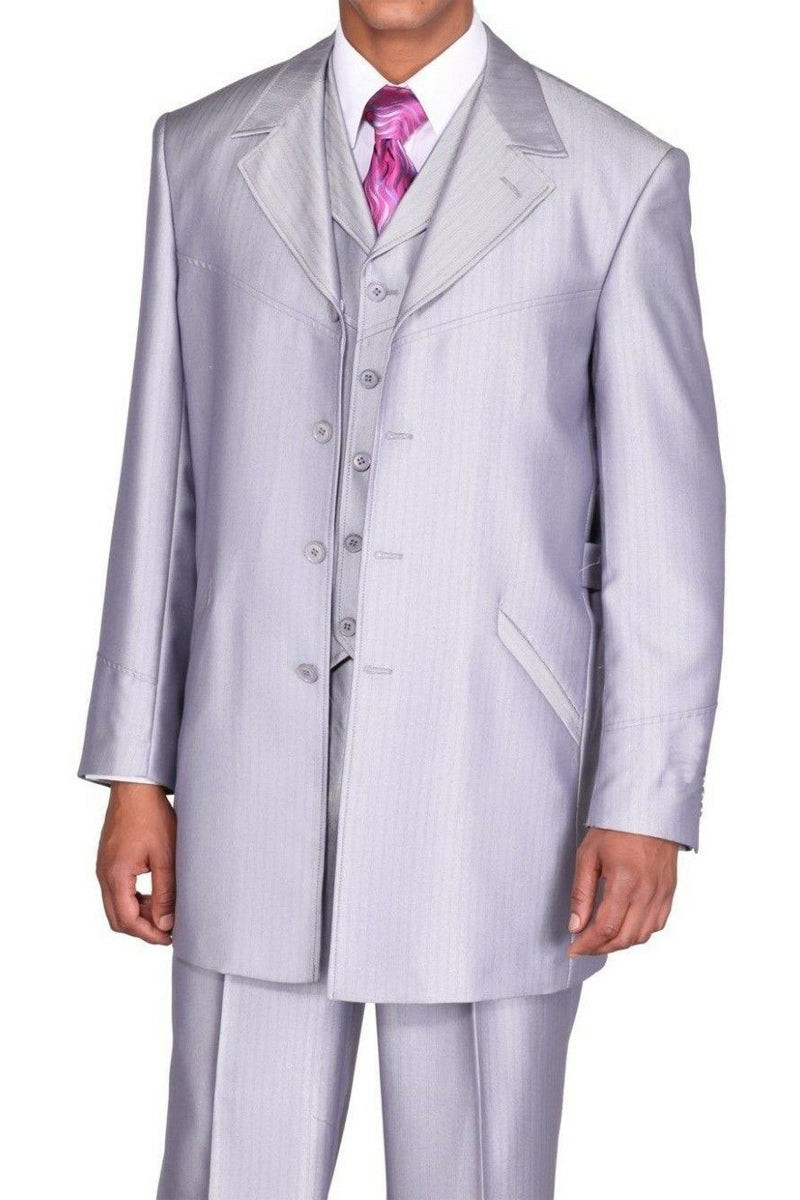 Mens 4 Button Vested Sharkskin Zoot Suit Silver