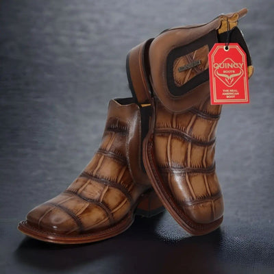 Quincy Alligator Print Square Toe Ankle Boots