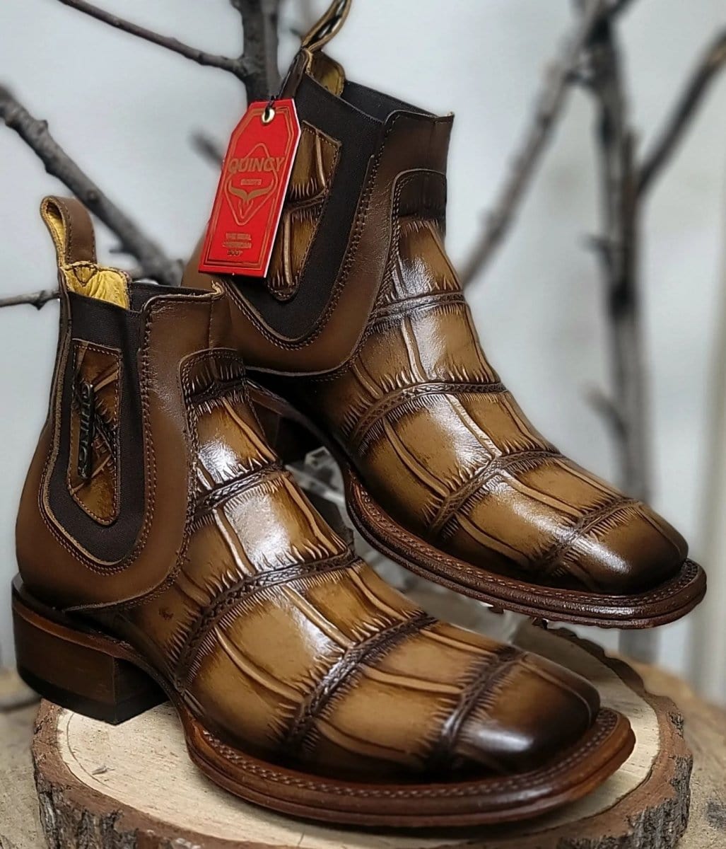 Quincy Alligator Print Square Toe Ankle Boots
