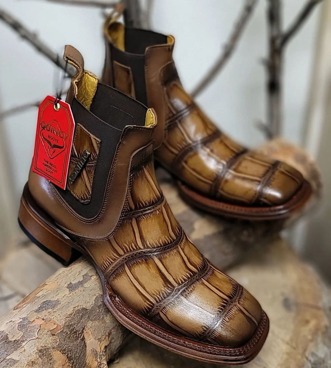 Quincy Alligator Print Square Toe Ankle Boots