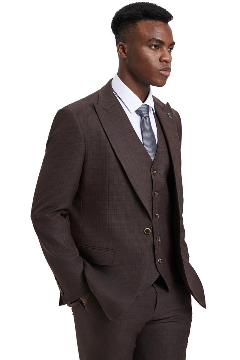 Stacy Adams Brown Windowpane Plaid Suit