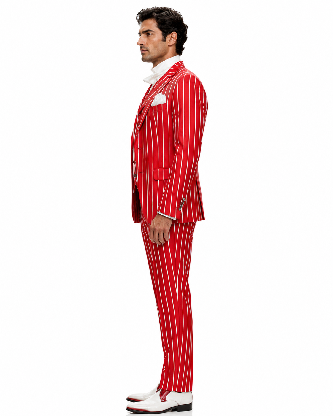 Red and White Pinstripe Zoot Suit for Men