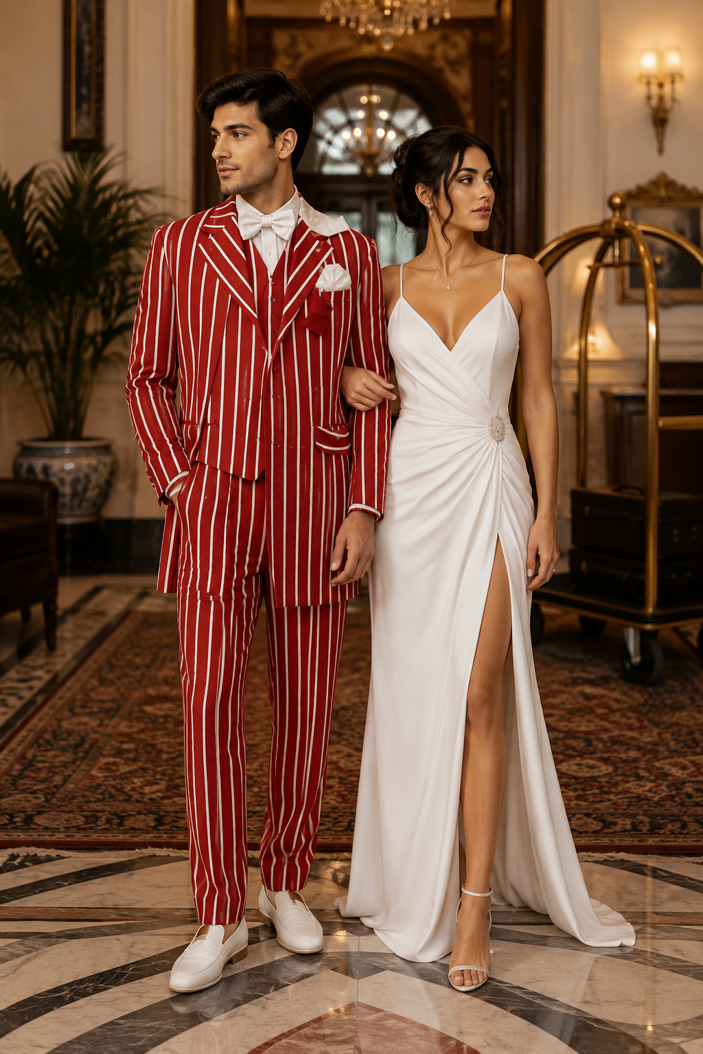 1920s Red & White Pinstripe Gangster Suit for Men