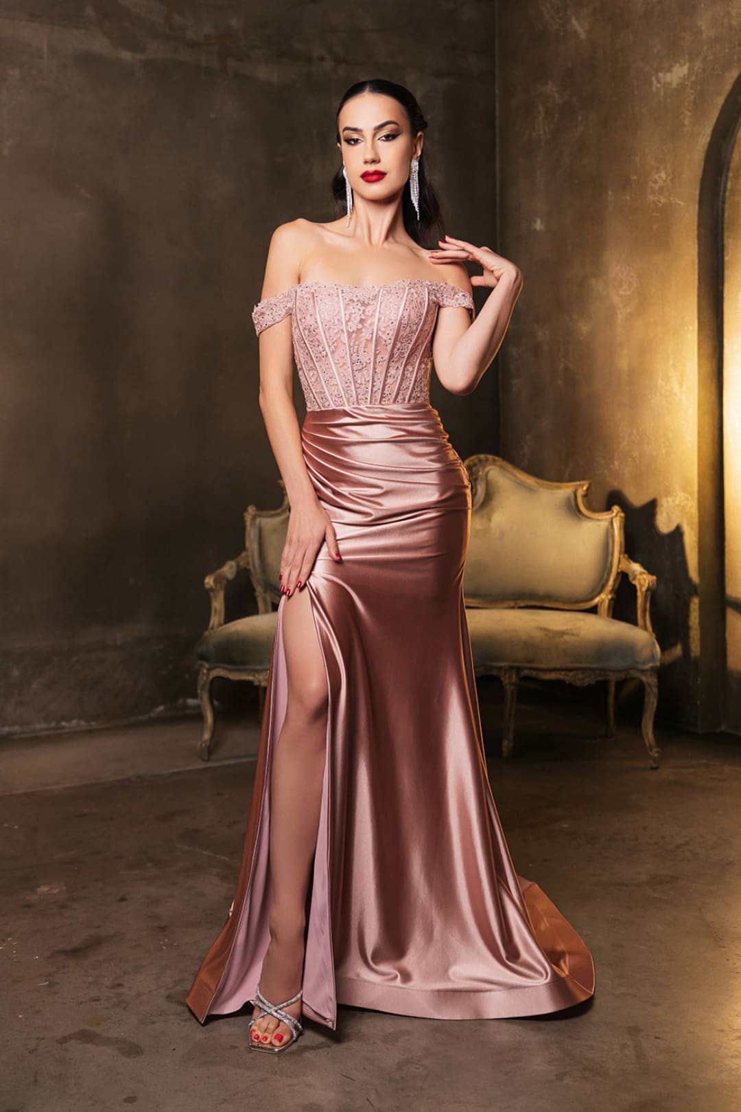 Red Carpet Dress Off Shoulder Sequin Formal Gown By May Queen MQ2146B