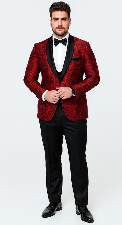 Red Floral Tuxedo with Shawl Lapel β 4 Piece Slim Fit Set