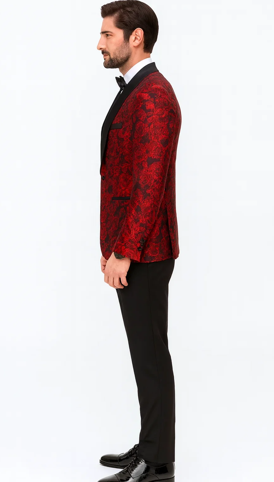 Red Floral Tuxedo with Shawl Lapel – 4 Piece Slim Fit Set
