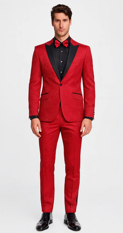 Red Paisley Slim Fit Tuxedo 3-Piece Set β Wedding & Prom