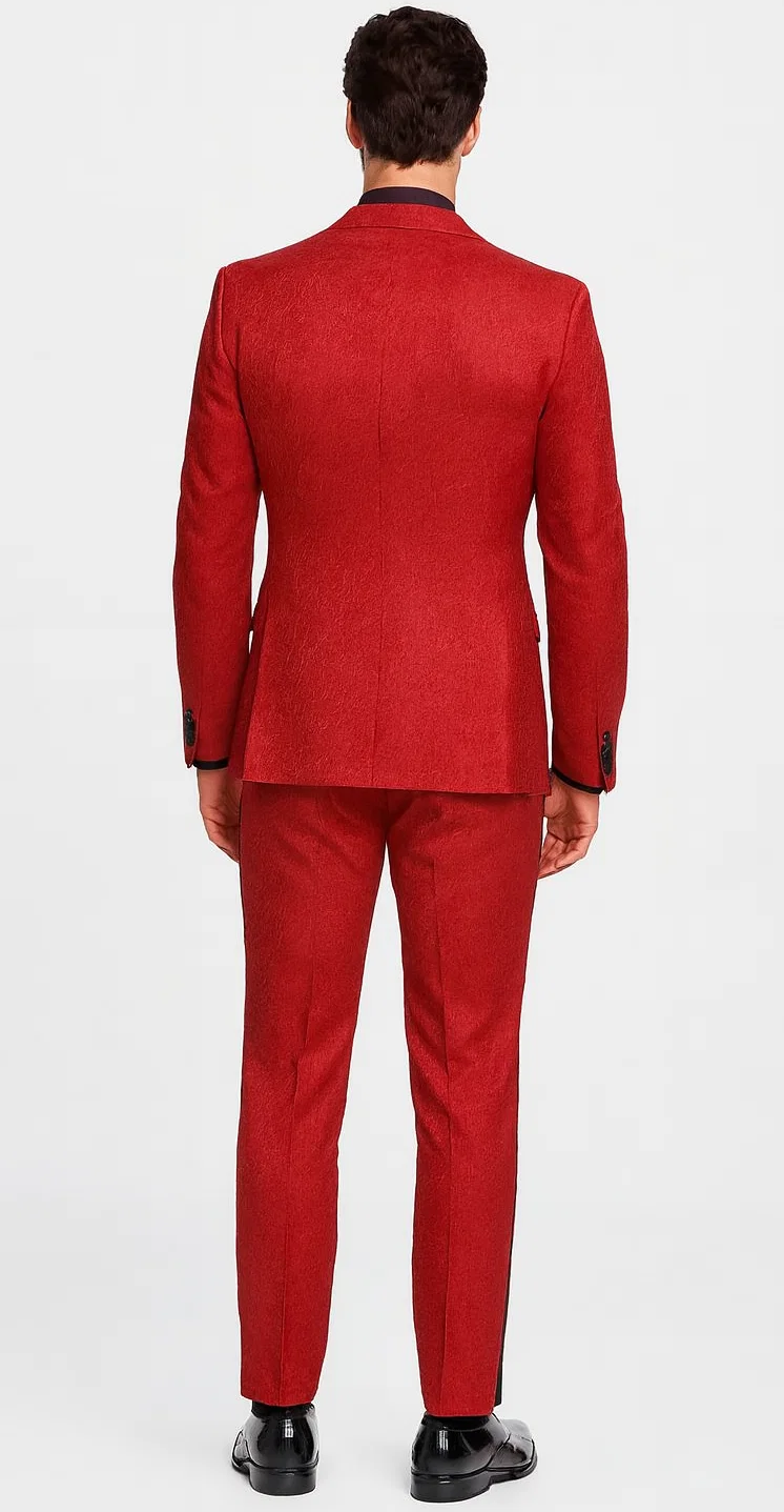 Red Paisley Slim Fit Tuxedo 3-Piece Set – Wedding & Prom