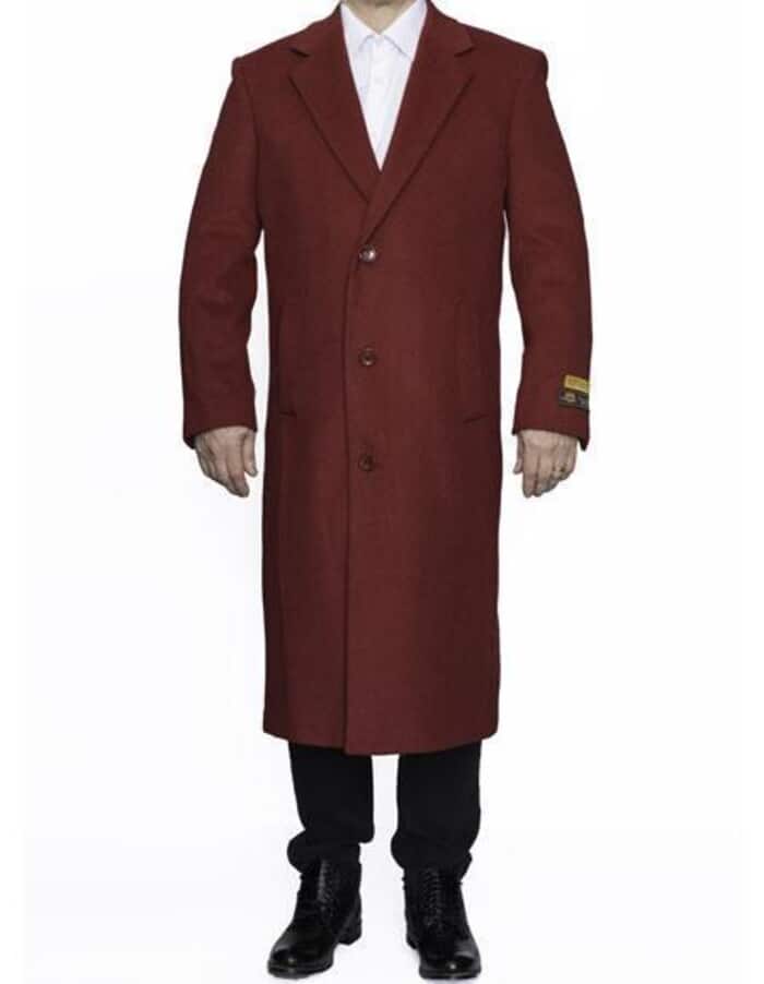 Men's Red Wool Trench Coat - Long Peacoat