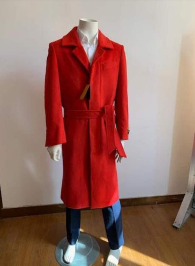 Men's Wool Red Trench Overcoat