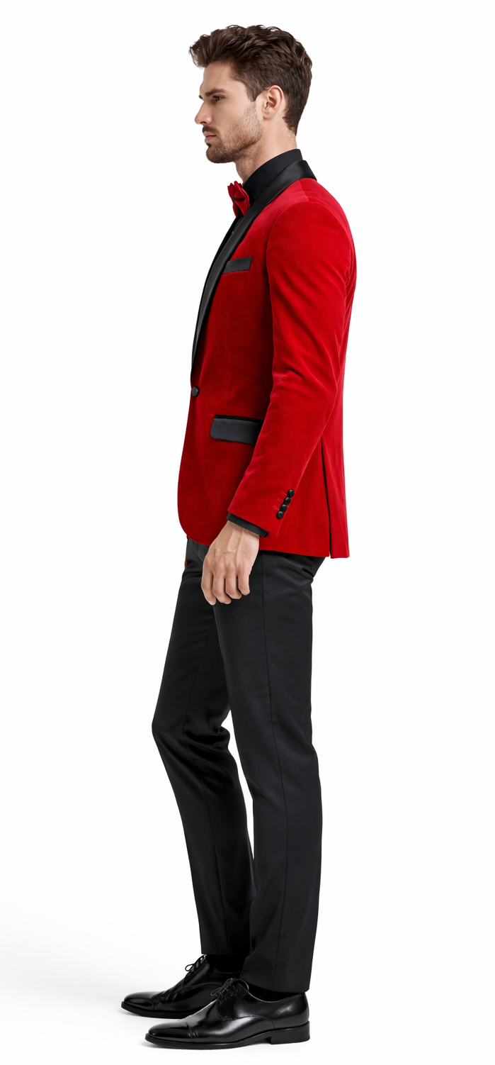 Red Velvet Tuxedo Jacket with Shawl Lapel – Slim Fit