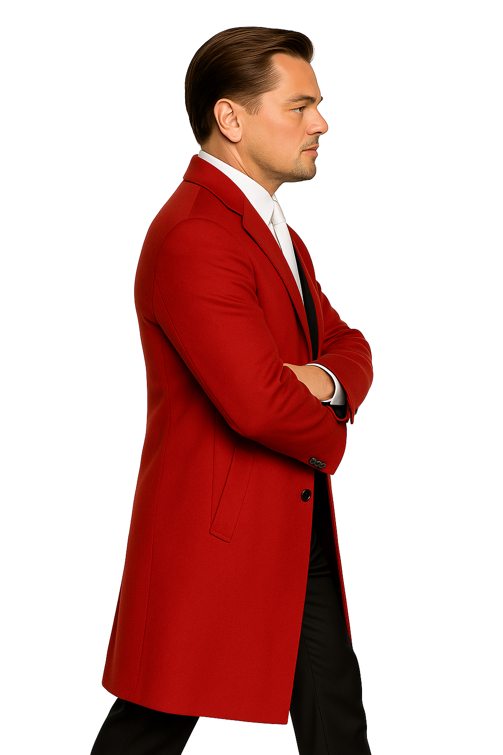 Three-Button Red Wool Dress Overcoat