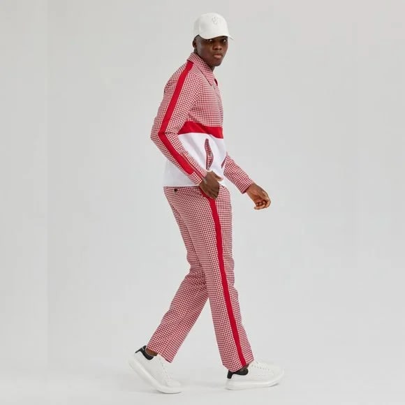 Mens Houndstooth Red 2pc Tracksuit