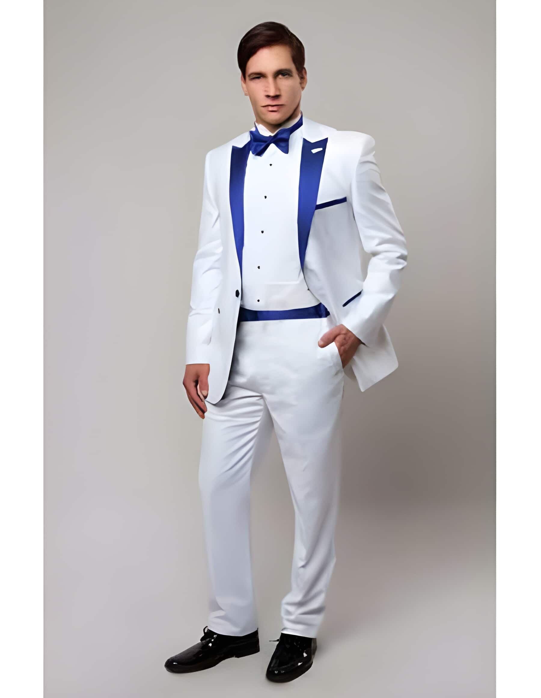 Regular Fit 1 Button White with Royal Blue Lapel Suit