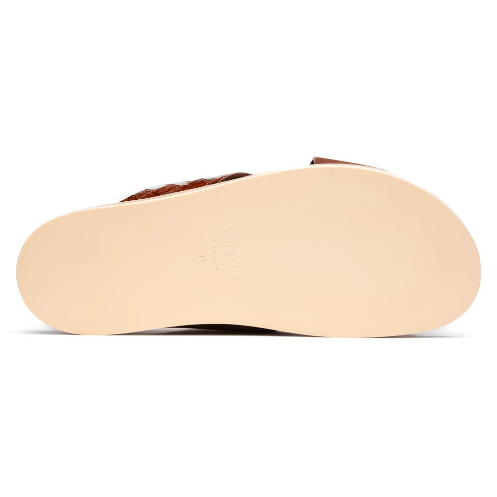 Zelli Rena Sueded Goatskin & Embossed Crocodile Slide in Cognac