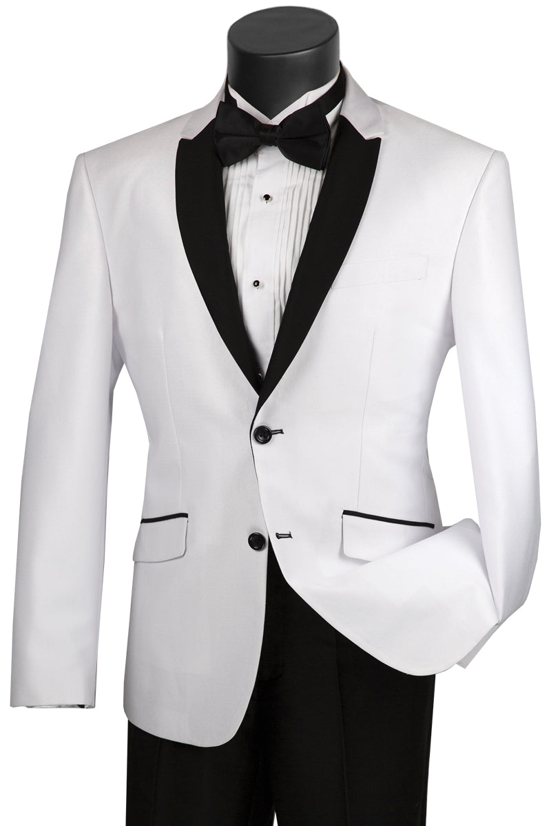 Slim Contrast Peak Lapel White Tuxedo for Men
