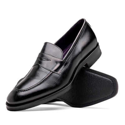 Zelli Roma Hand-Burnished Calfskin Penny Loafers in Black