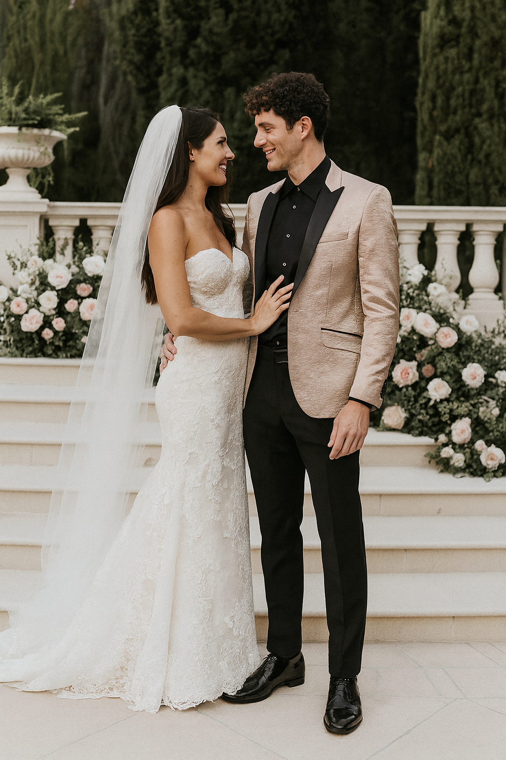 Rose Gold Tuxedo Jacket Shiny Slim Fit with Peak Lapel - Wedding - Prom