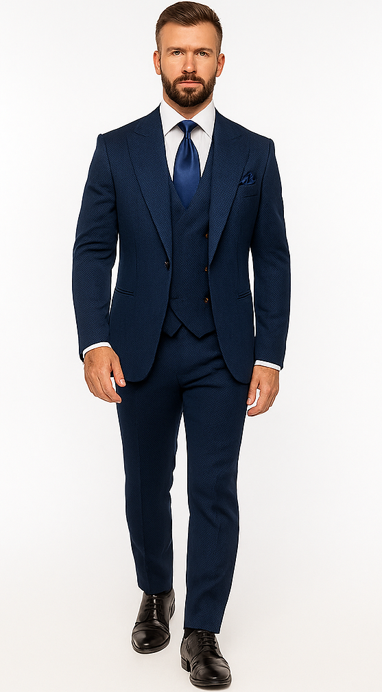 Rossi Man BOND RM1752 Slim Fit 3-Piece Navy Suit – Double-Breasted Vest
