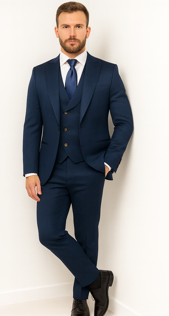 Rossi Man BOND RM1752 Slim Fit 3-Piece Navy Suit – Double-Breasted Vest