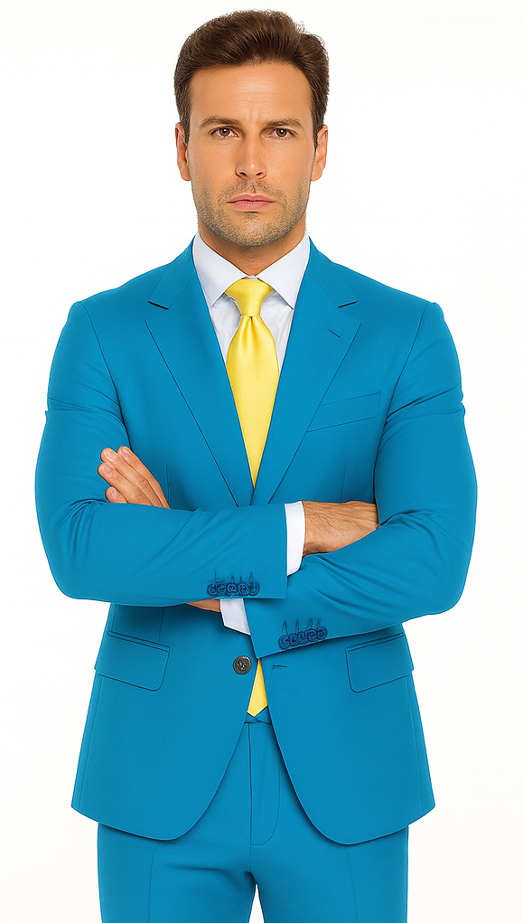 Rossi Man BOND RM1776 Slim Fit 3-Piece Suit – Turquoise Blue Men’s Formalwear