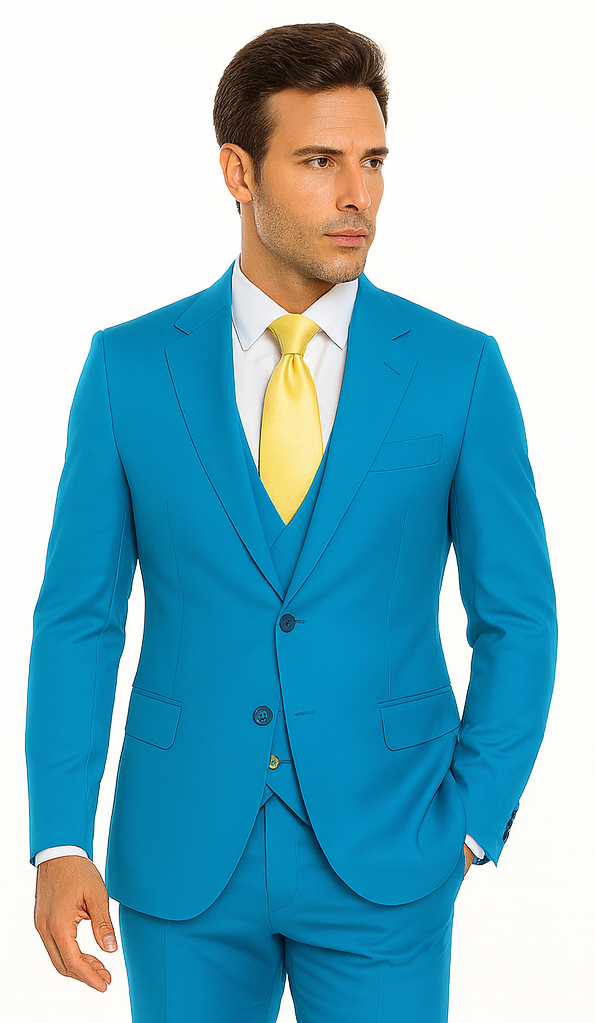 Rossi Man BOND RM1776 Slim Fit 3-Piece Suit – Turquoise Blue Men’s Formalwear