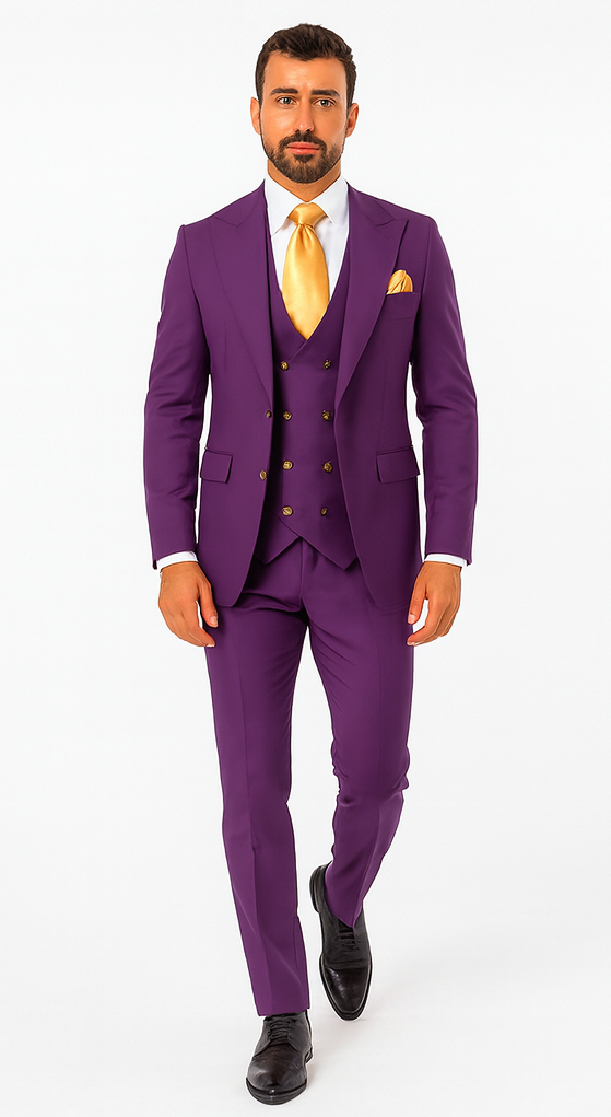 Rossi Man BOND RM1778 Slim Fit 3-Piece Purple Suit – Men’s Formalwear