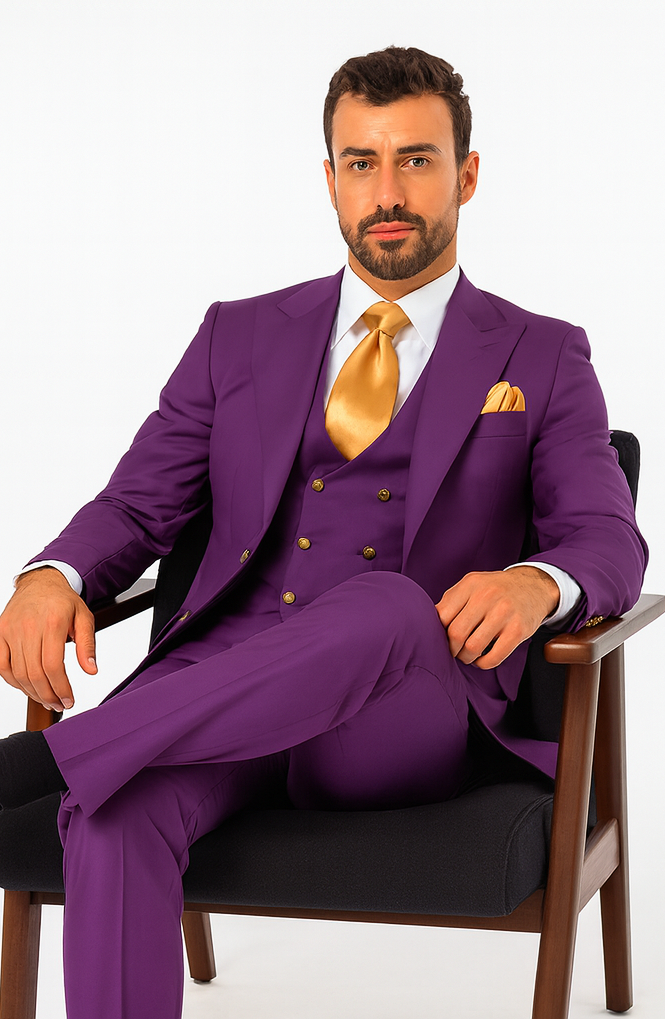 Rossi Man BOND RM1778 Slim Fit 3-Piece Purple Suit – Men’s Formalwear