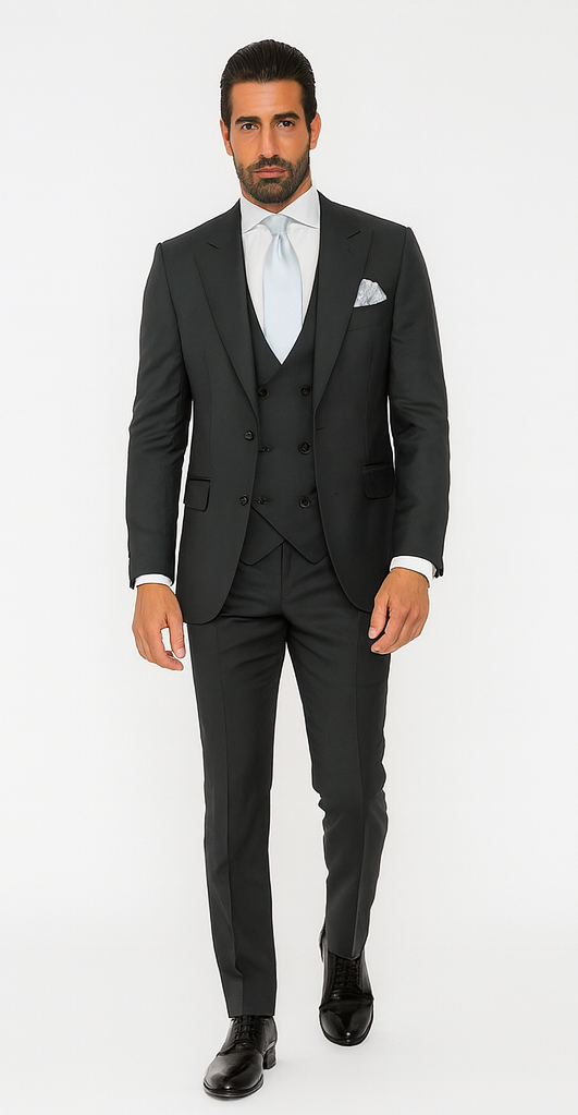 Rossi Man BOND RM1779 Slim Fit 3-Piece Black Suit – Men’s Formalwear