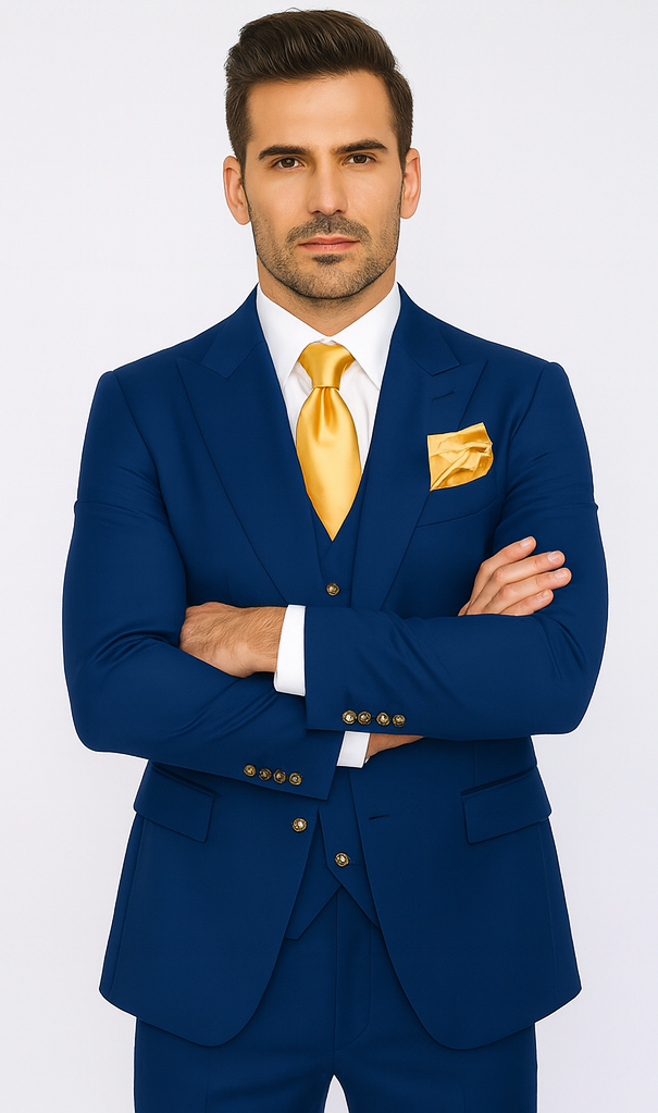 Rossi Man BOND RM1780 Slim Fit 3-Piece Royal Blue Suit – Men’s Formalwear