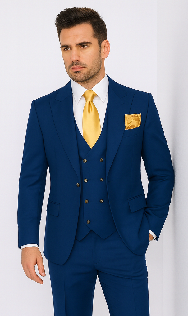 Rossi Man BOND RM1780 Slim Fit 3-Piece Royal Blue Suit – Men’s Formalwear