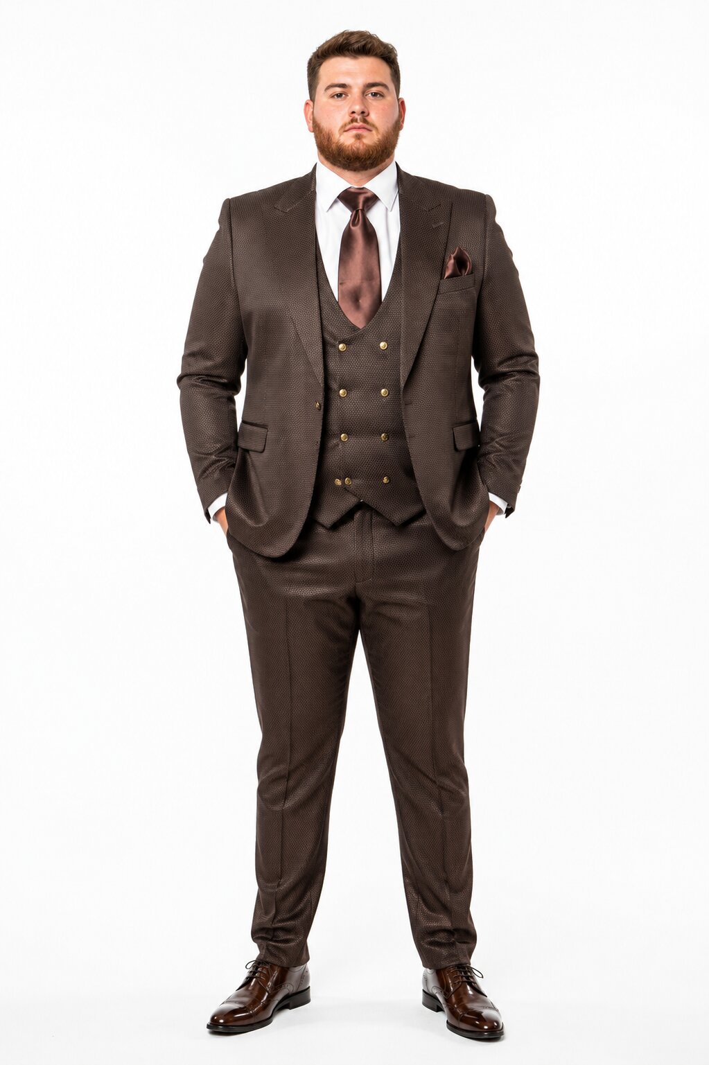 Rossi Man Slim Fit Brown 3 Piece Suit