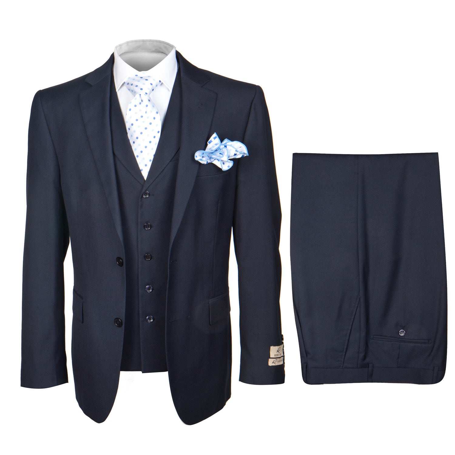 Rossi Man CYRUS RM116 Solid Navy Blue 3-Piece Suit – Men’s Formalwear