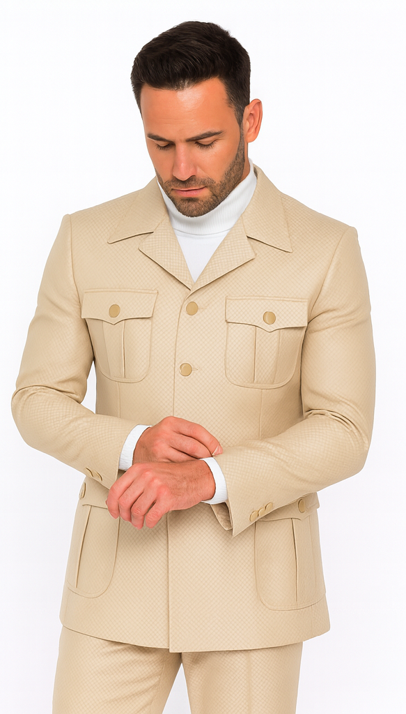 Rossi Man DUKE RM1766 Slim Fit 3-Piece Suit for Men – Modern Cream Off-White Formalwear