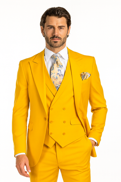 Rossi Man ELI RM103 Bold Yellow 3-Piece Suit β Menβs Formalwear