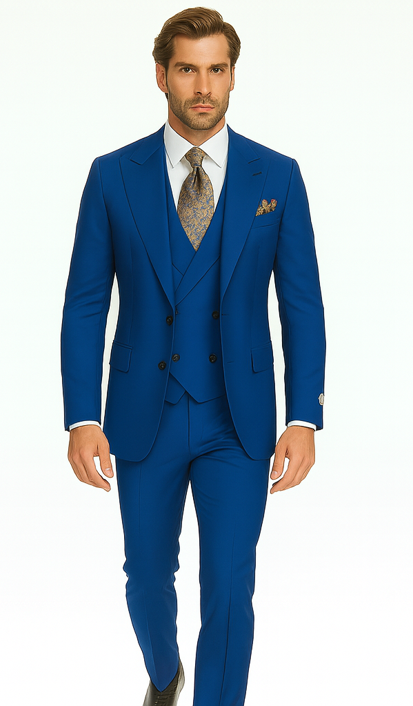 Rossi Man ELI RM110 Royal Blue 3-Piece Suit – Slim Fit Men’s Formalwear