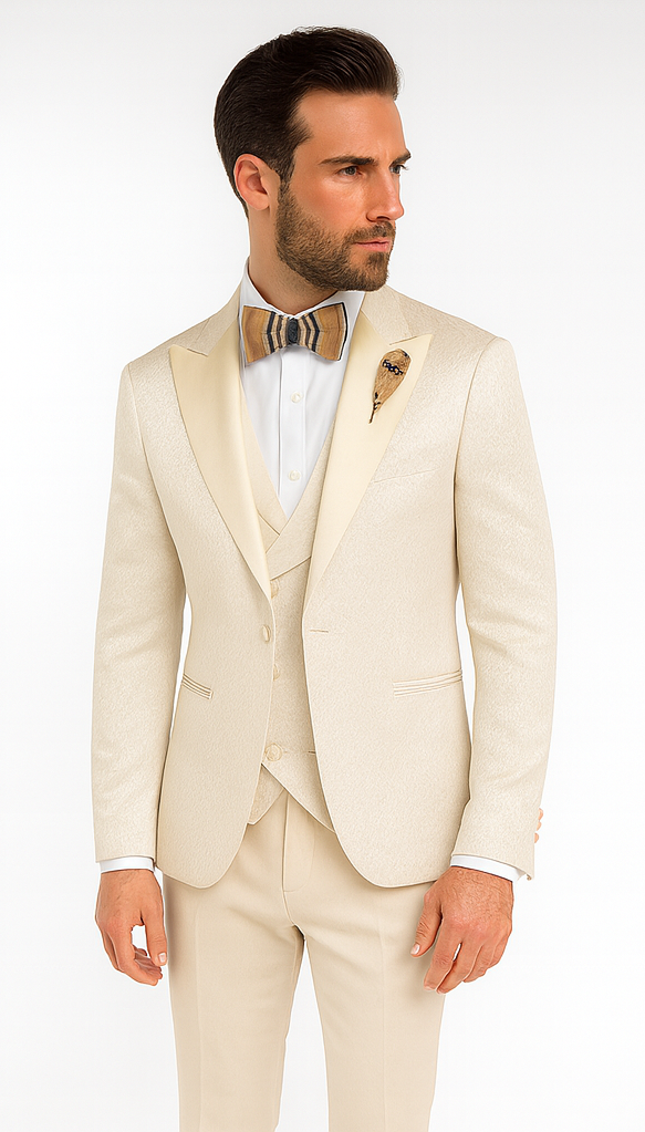 Rossi Man FORD RM1913 Slim Fit 3-Piece Off-White Suit for Men – Classic Formalwear